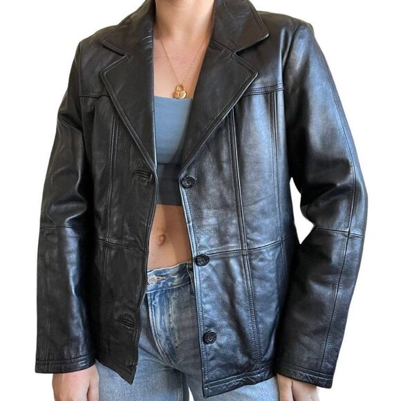 Vintage Womens 90s Wilsons Leather Black Minimalist Matrix Blazer Jacket Sz XL - Picture 7 of 8